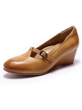Stylish Women's Leather Closed Toe Mary Jane Wedge Pumps - Mid Heel Comfort